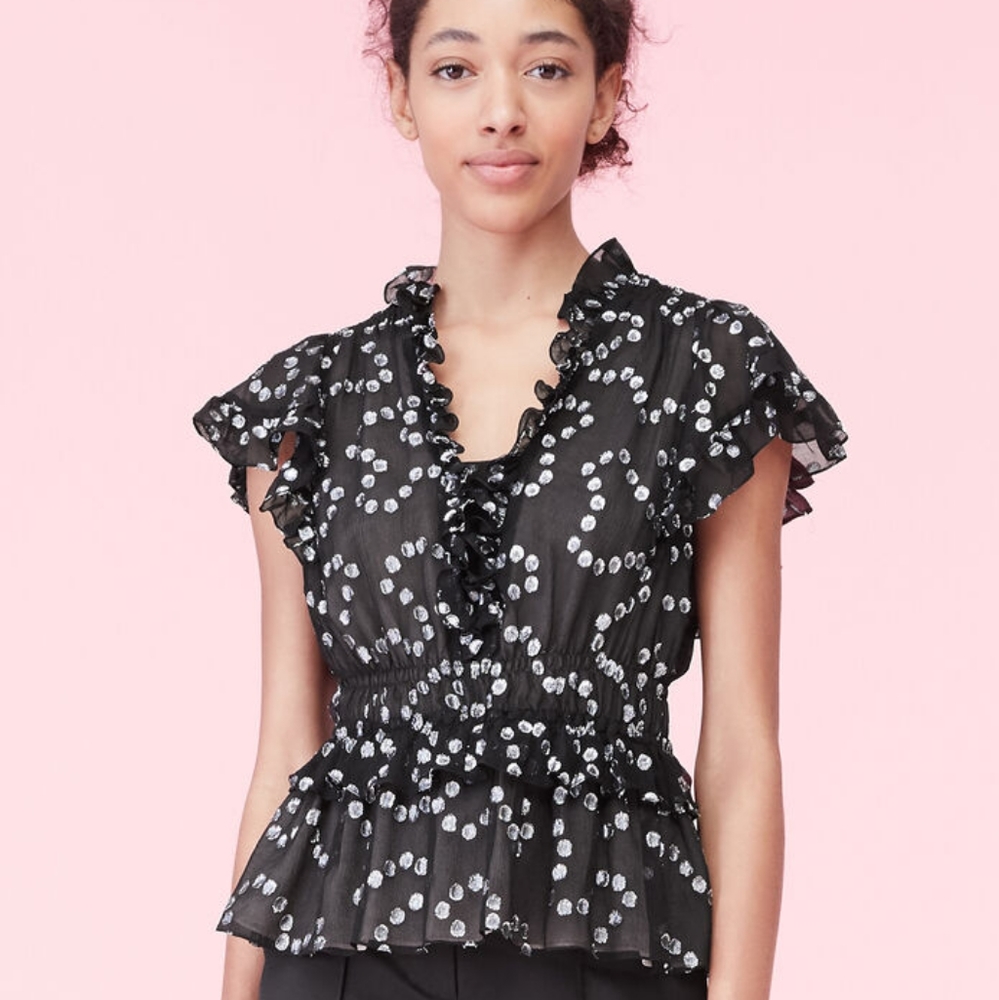 NWT Rebecca Taylor Ruffled Silk Nuage Clip Top